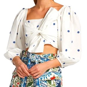 Farm Rio Blue Flowers White Cotton Crop Top